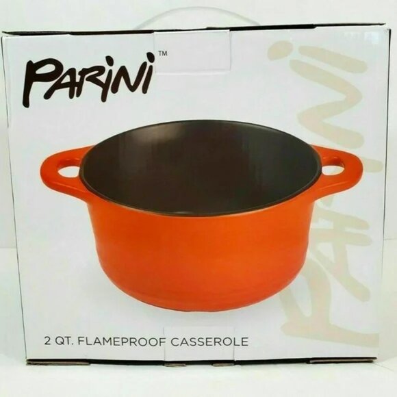 PARINI Orange 2 QT. Quart FLAMEPROOF CASSEROLE Dish with Lid New in Box - Picture 2 of 3
